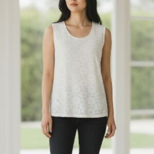 Croft & Barrow White Floral Lace Sleeveless Top Large